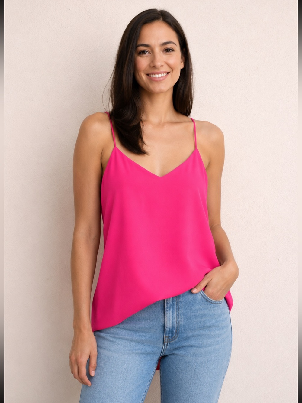 Express Hot Pink V-Neck Spaghetti Strap Camisole